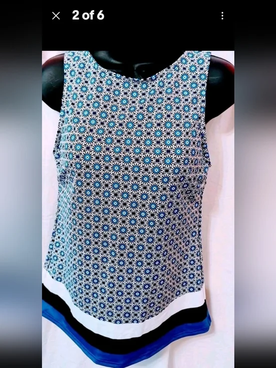 Full Coverage SZ Lg Floral Mosaic Print Tankini Top — Blue & White - Picture 2 of 5